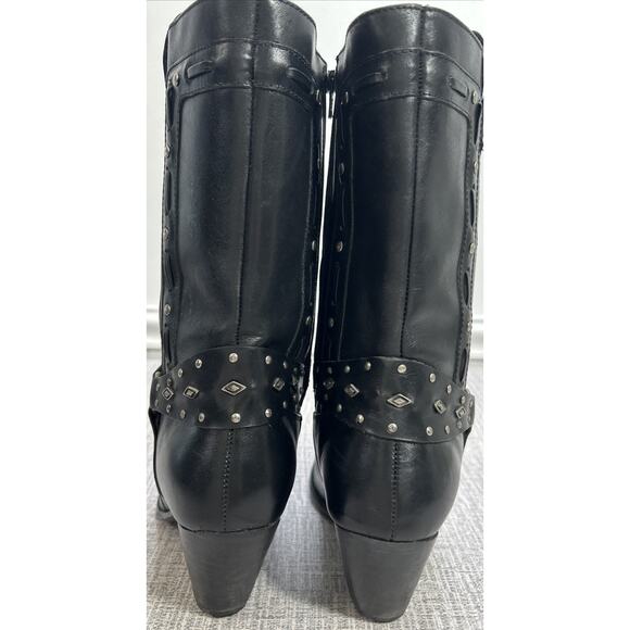 Dingo Women’s Black Dress Western Boots 9M Mid Calf Studded Harness Cowgirl - Picture 3 of 12